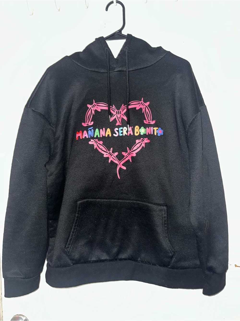 Black Crewneck Hoodie with Pink Heart Graphic